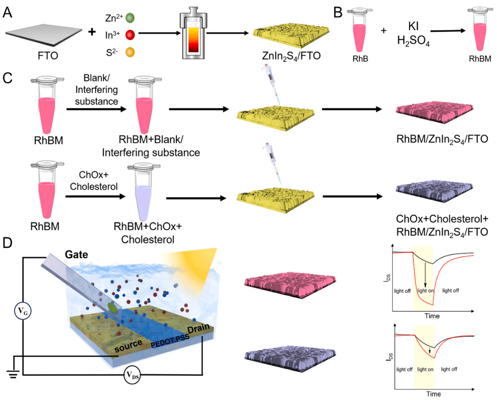 罗丹明B敏化的OPECT生物传感器工作原理解析图